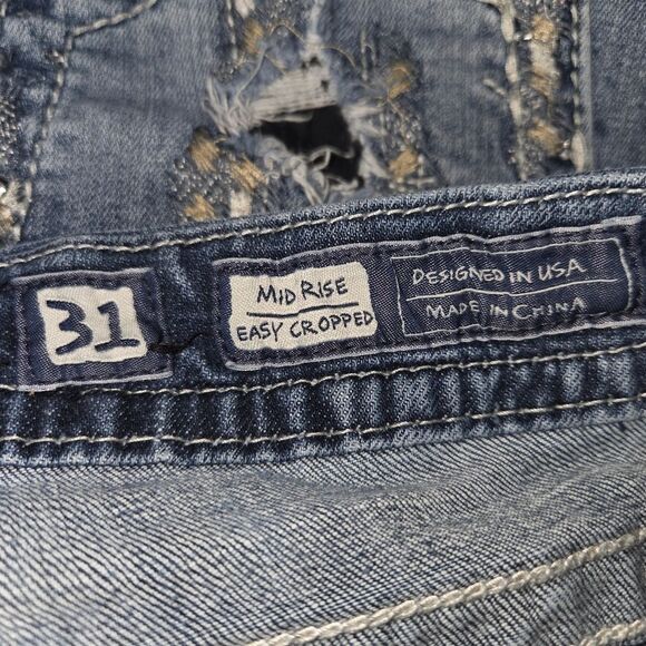 Miss Me Mid-rise Easy Cropped Bling Ripped Denim Jeans Size 31 - Picture 7 of 9